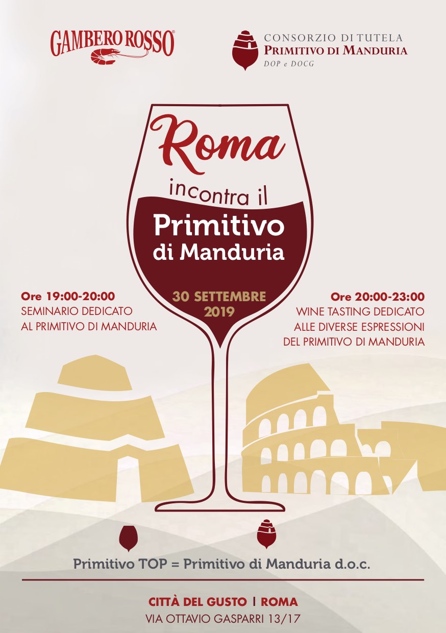 Roma incontra il Primitivo di Manduria 2019 degustazione 30 settembre Città del Gusto Gambero Rosso